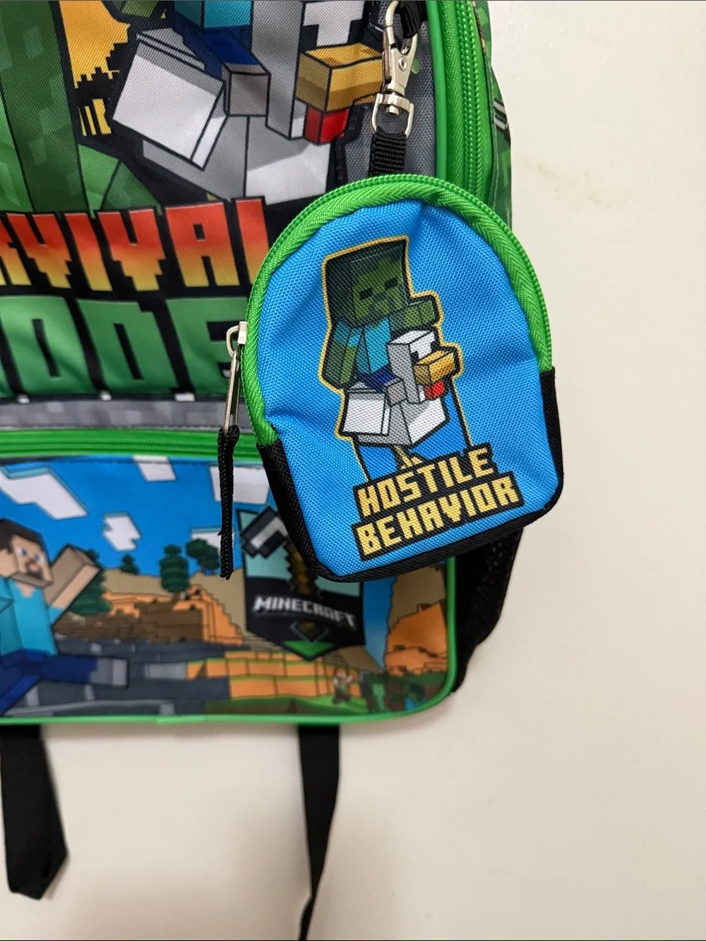 Minecraft Kids Green 'Survival Mode' Backpack with Detachable Pouch